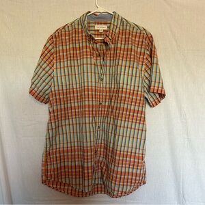 Free Assembly Menswear‎ Plaid Button Up Short Sleeve Shirt Orange Blue
